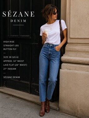 Sézane Denim High Rise Straight Leg Button Fly Jeans Size 38 US 6